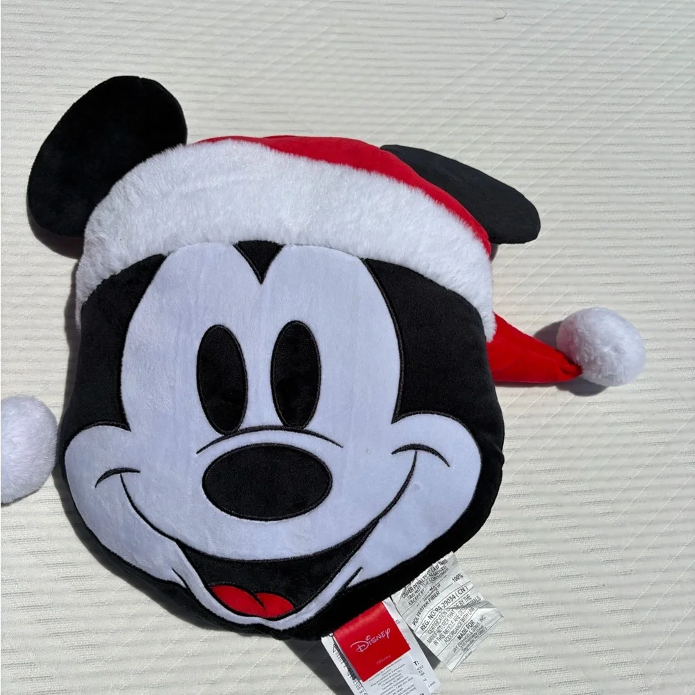 Disney Red, Black & White Mickey and Minnie Santa Plush Face Pillows